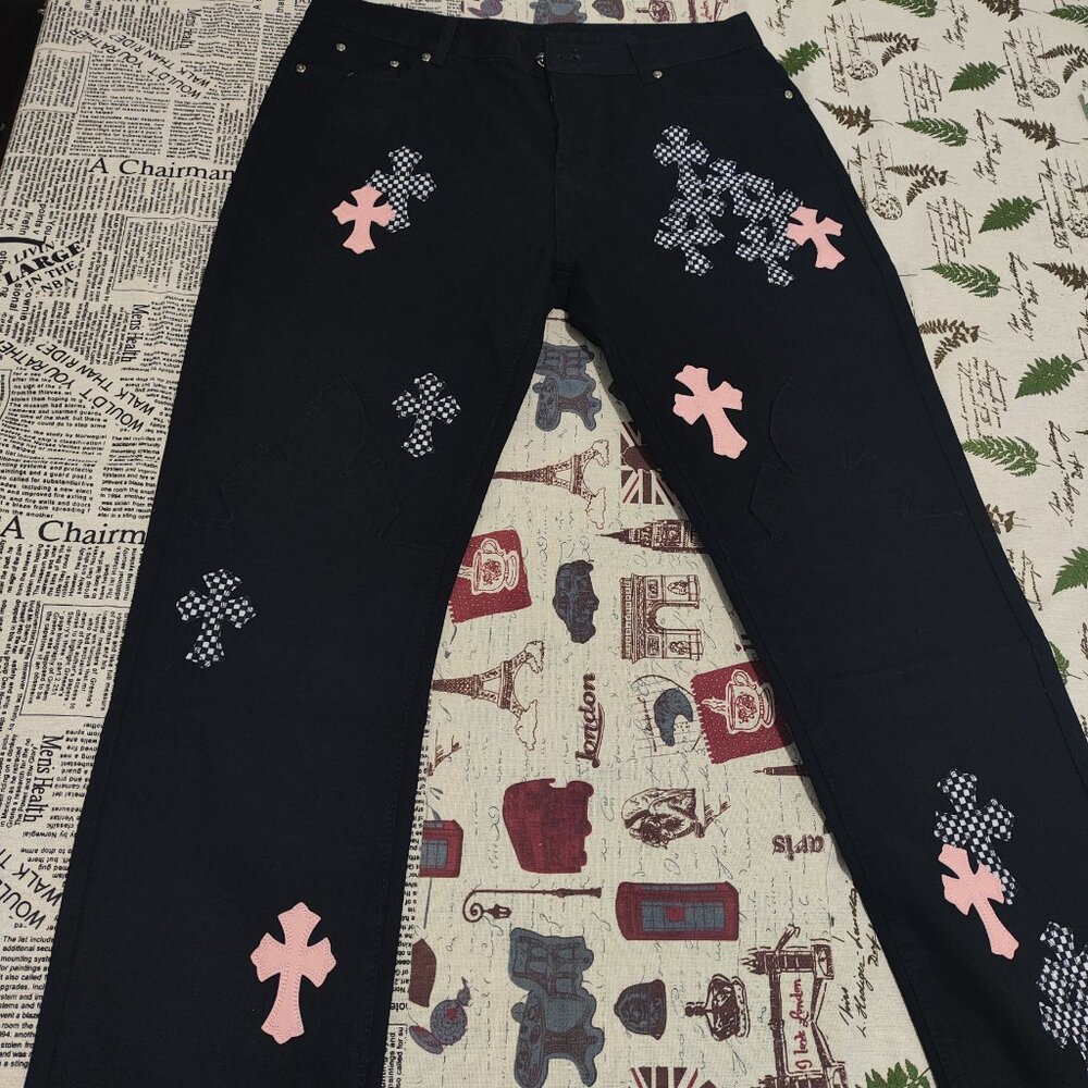 Chrome Hearts Cross Patch Embellished Wide-Leg Jeans - Picture 2 of 11